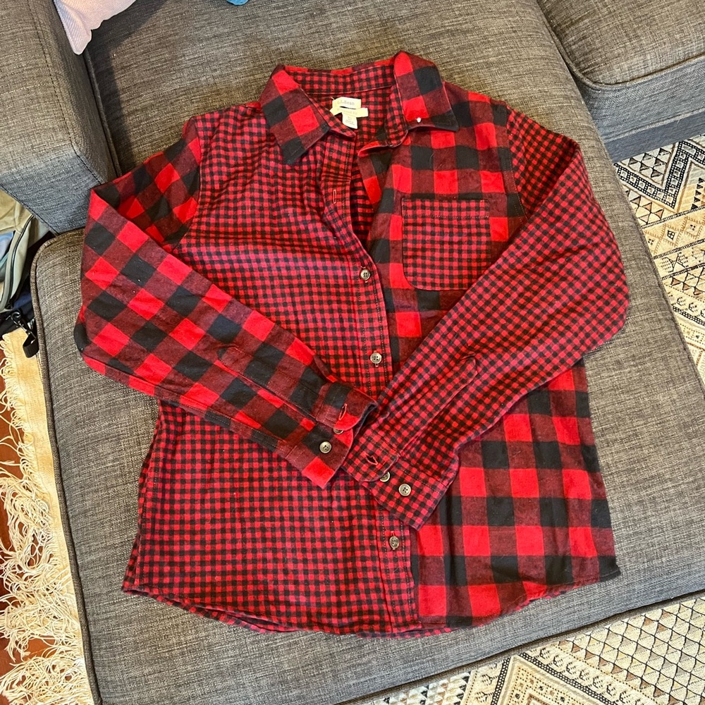 L.L. Bean Red and Black Plaid Button Down Shirt